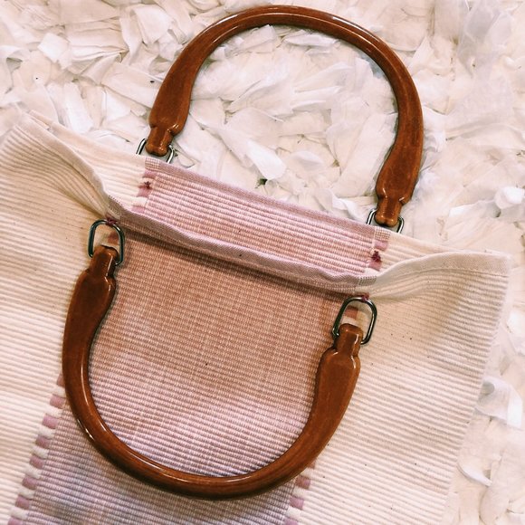 Vintage Bags Vintage Pink White Tote Style Acrylic Handle Bag